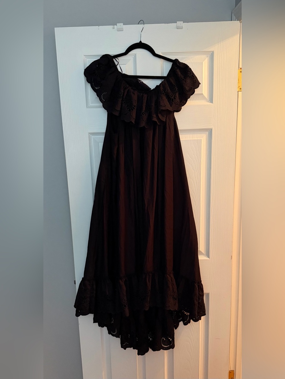 H&M Black Off-the-Shoulder Eyelet Embroidered Midi Dress | XL